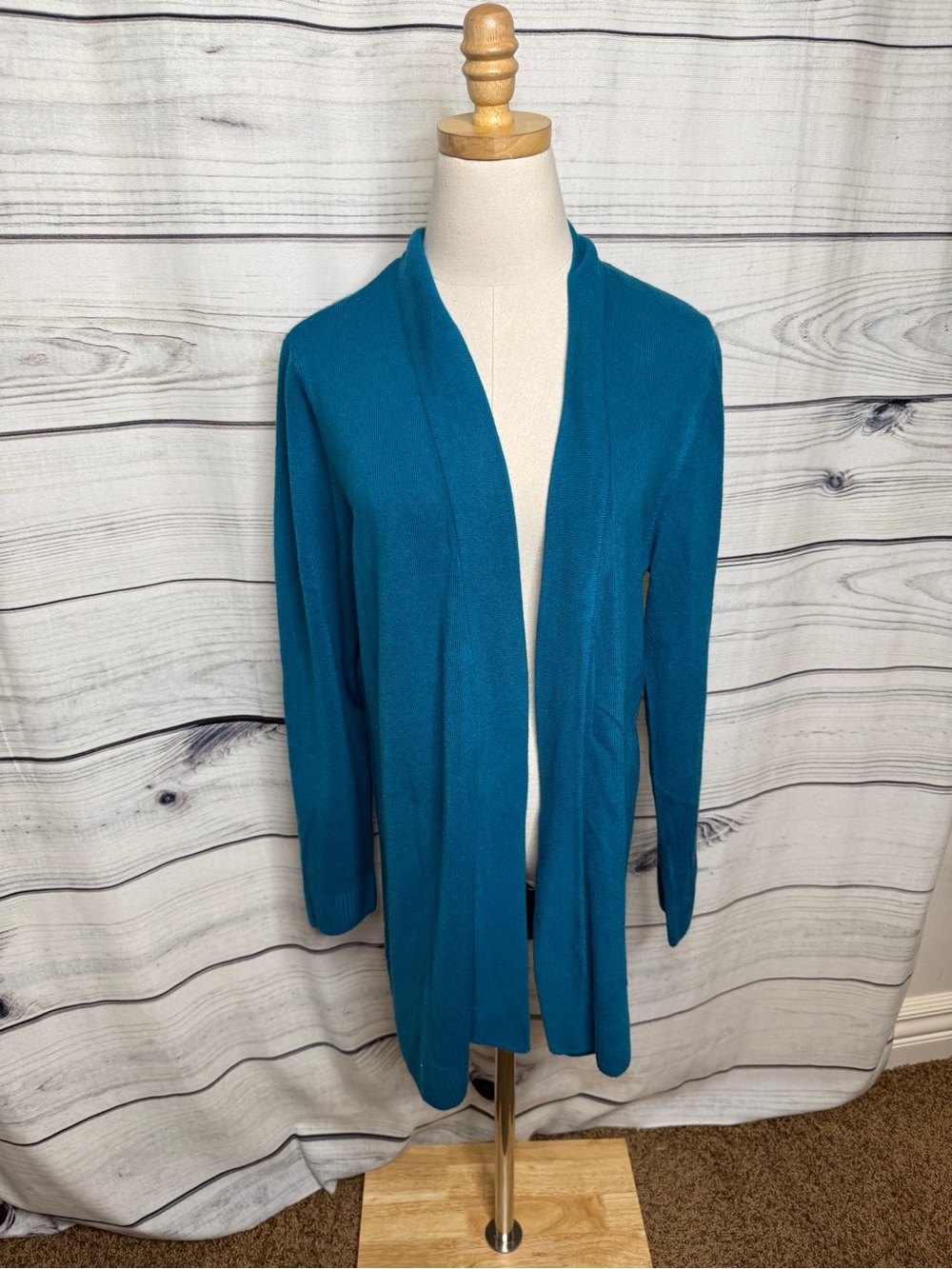 Karen Scott Teal Open-Front Knit Cardigan